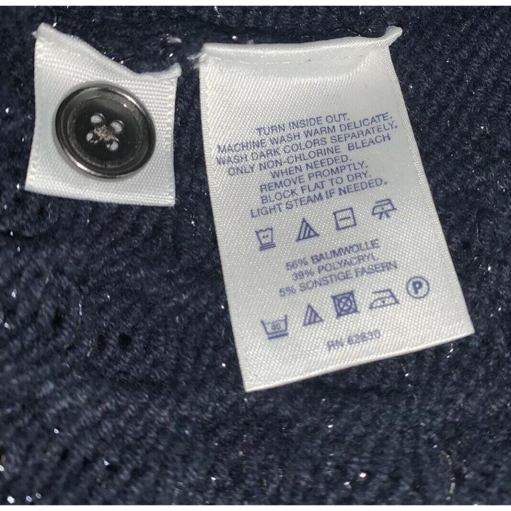 Lands End Flecked Navy Blue Cotton Blend Chunky Knit Cardigan Sweater Sz ?? EUC - Picture 9 of 10